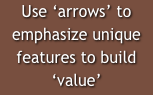 Use ‘arrows’ to emphasize unique features to build ‘value’